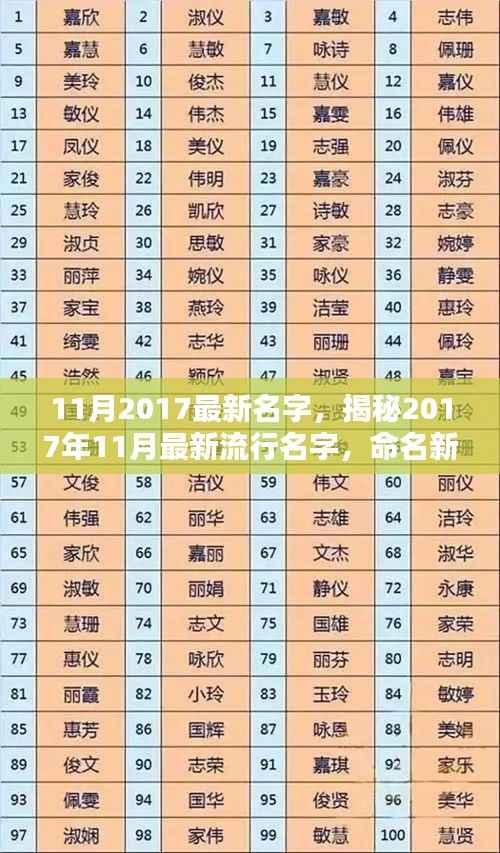 揭秘2017年11月最新流行名字，命名新风尚引领潮流时代