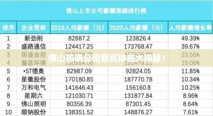 佛山照明公司薪资排名大揭秘！